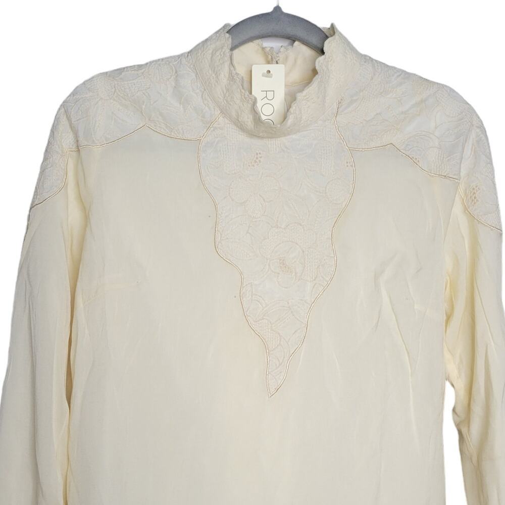 Roolee Long Sleeve Mock Neck Gauze Embroidered Romantic Blouse Women Sz Small - Picture 5 of 7